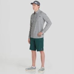 NRS Long Sleeve Guide Shirt - Men's -Western Mountaineering shop 10012 02 Sharkskin Model Front 102021 2000x2000 rsz 58535.1647975369