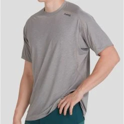 NRS Silkweight Short Sleeve Shirt - Men's -Western Mountaineering shop 10108 05 Sharkskin Model FrontCrop 092421 2000x2000 RSZ 48928.1647986784