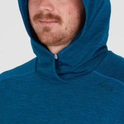 NRS Silkweight Hoodie - Men's -Western Mountaineering shop 10139 05 Poseidon Model Hood 100621 2000x2000 rsz 06798.1647976485