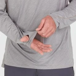 NRS Silkweight Hoodie - Men's -Western Mountaineering shop 10139 05 Sharkskin Model Detail 100621 2000x2000 rsz 47037.1647976485