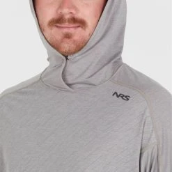 NRS Silkweight Hoodie - Men's -Western Mountaineering shop 10139 05 Sharkskin Model Hood 100621 2000x2000 rsz 04180.1647976485