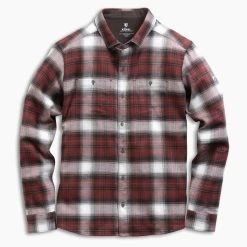 KUHL Law Flannel Long Sleeve - Men's (Fall 2022) -Western Mountaineering shop 7373 Law Flannel LS Oxblood Laydown rsz 39975.1676589436