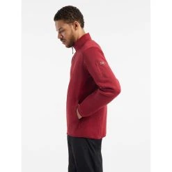 Arc'teryx Covert Cardigan - Men's (Fall 2022) -Western Mountaineering shop Covert Cardigan Bordeaux Heather Side View Left rsz 57900.1671052278.1280.1280 74865.1675356208