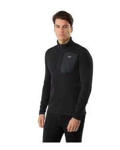 Arc'teryx Rho Heavyweight Zip Neck - Men's -Western Mountaineering shop Rho Heavyweight Zip Neck Black Front View 39095.1675201748