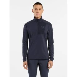 Arc'teryx Rho LT Zip Neck - Men's -Western Mountaineering shop Rho LT Zip Neck Black Sapphire Front View rsz 28865.1674262084